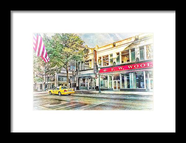 Downtown Framed Print featuring the photograph Morning Taxi Downtown Urban Scene by Melissa Bittinger