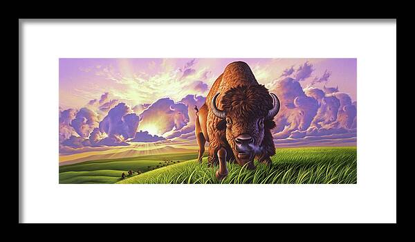 Buffalo Framed Print featuring the painting Morning Thunder by Jerry LoFaro