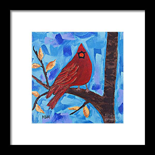 Cardinal Framed Print featuring the painting Morning Visit by Mary Mirabal