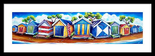 Beach Boxes Framed Print featuring the painting Mornington Beach Huts by Deb Broughton