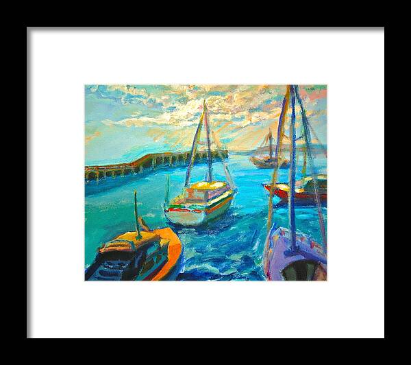 Boats Framed Print featuring the painting Mornington Pier by Yen