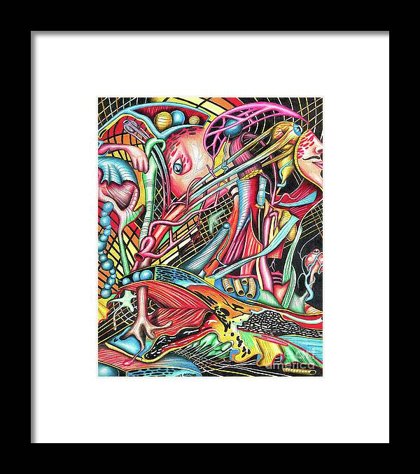 Anatomy Framed Print featuring the drawing Mortal Fiber by Justin Jenkins