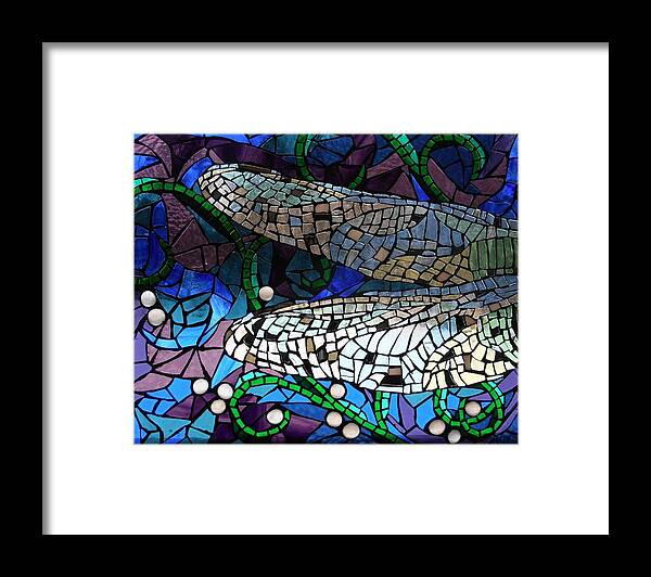 Dragonfly Framed Print featuring the glass art Mosaic Stained Glass - Dragonfly Wings by Catherine Van Der Woerd