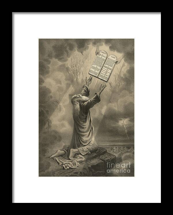 Religion Framed Print featuring the photograph Moses Receiving The Ten Commandments by Science Source