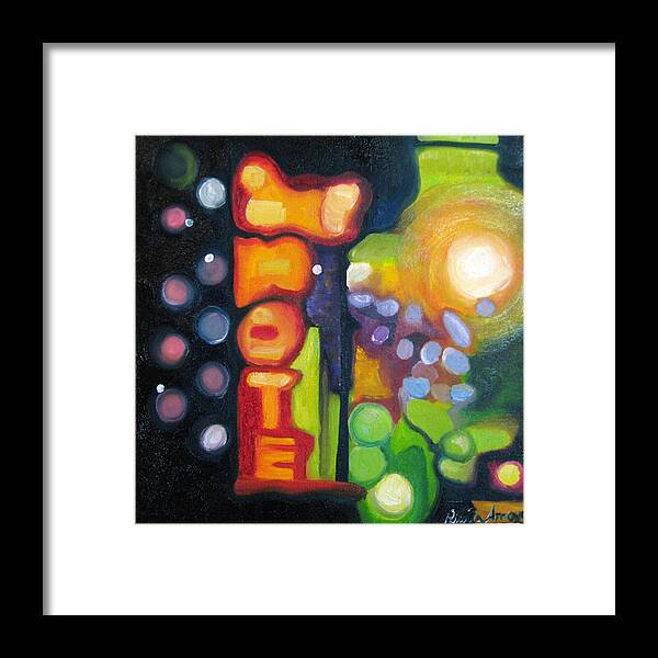 N Framed Print featuring the painting Motel Lights by Patricia Arroyo