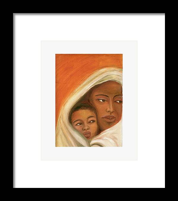 Figuretive Mother And Child Framed Print featuring the painting Mother and child by Asha Sudhaker Shenoy