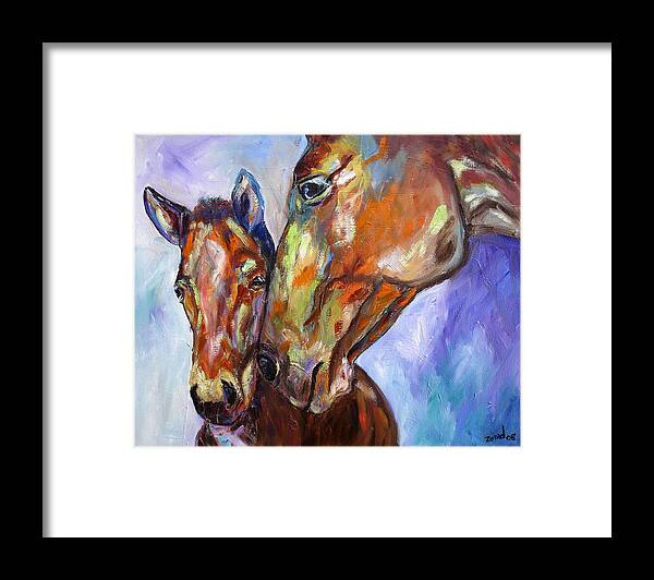 Horse Framed Print featuring the painting Mother and Child by Mary Jo Zorad