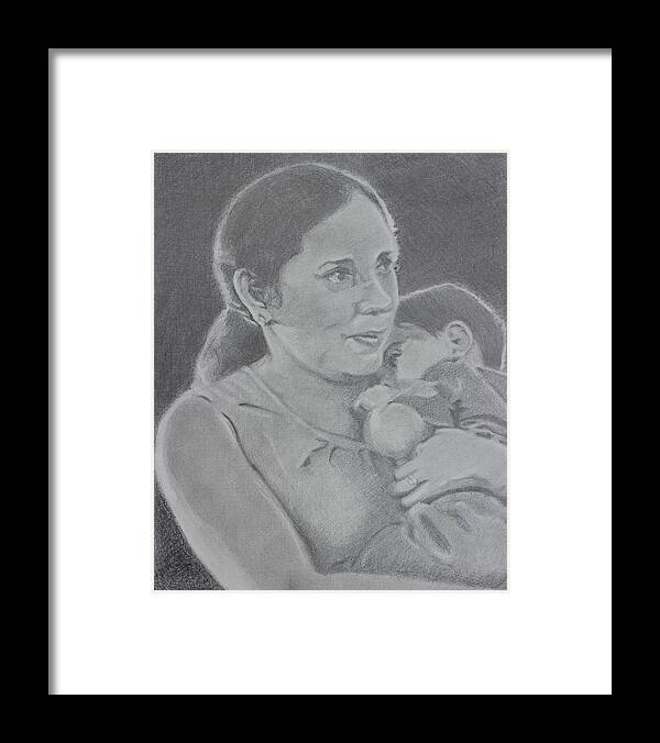 Portrait Framed Print featuring the drawing Mother and Child by Vera Smith