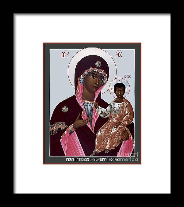 Mother Of God: Protectress Of Oppressed Framed Print featuring the painting Mother of God - Protectress of the Oppressed - RLPOO by Br Robert Lentz OFM