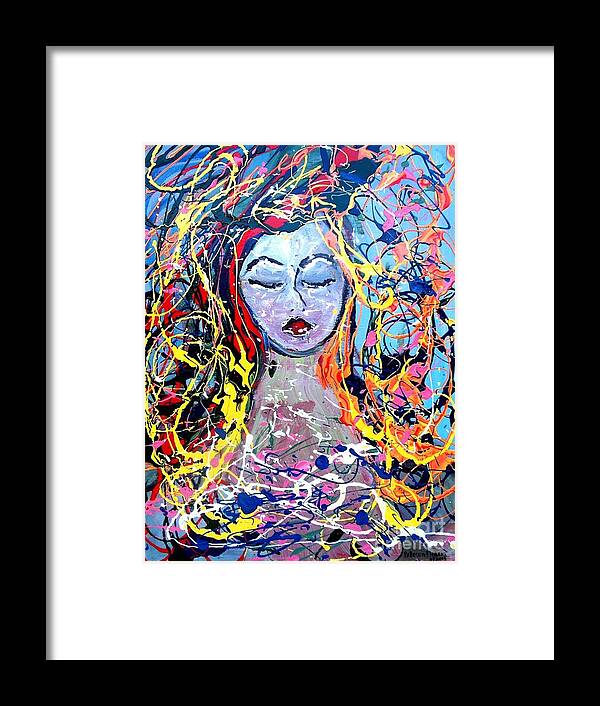 Abstract Of A Woman With Colorful Hair Framed Print featuring the painting Mother's Day by Rebecca Flores