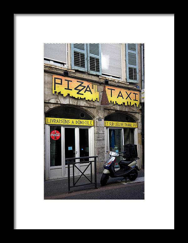 Pizza Shop Framed Print featuring the photograph Motorbike Pizza Delivery by Sally Weigand