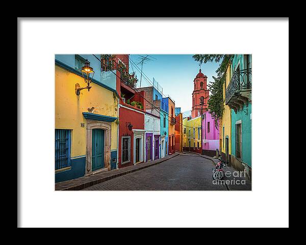 America Framed Print featuring the photograph Motorcycle in Guanajuato by Inge Johnsson