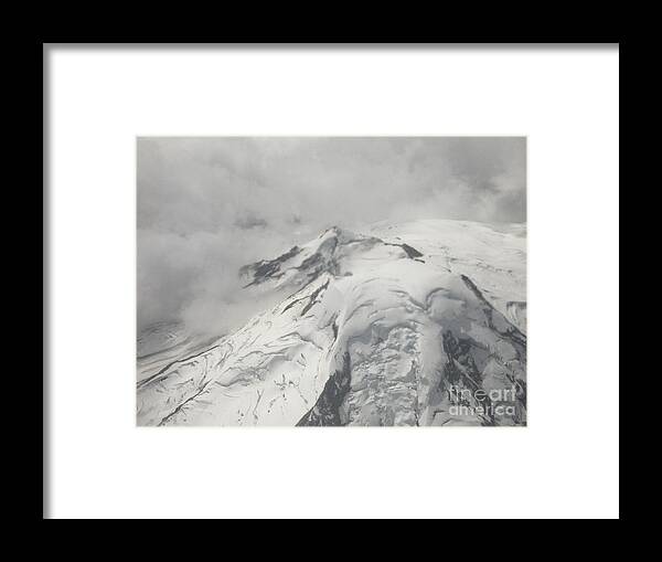 Mountain Framed Print featuring the photograph Mount Baker from Above bw by Ann Horn