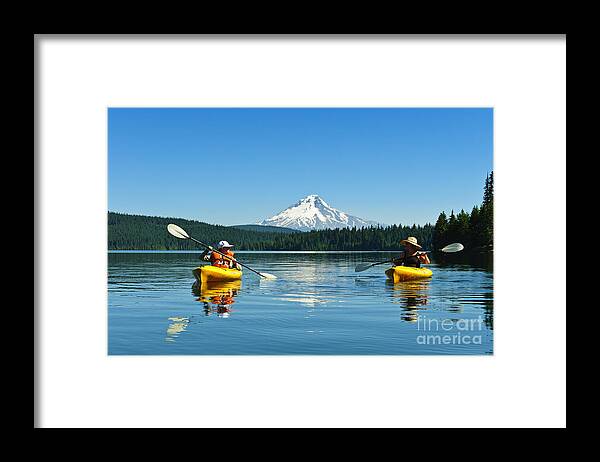 Activity Framed Print featuring the photograph Mount Hood Kayakers by Greg Vaughn - Printscapes