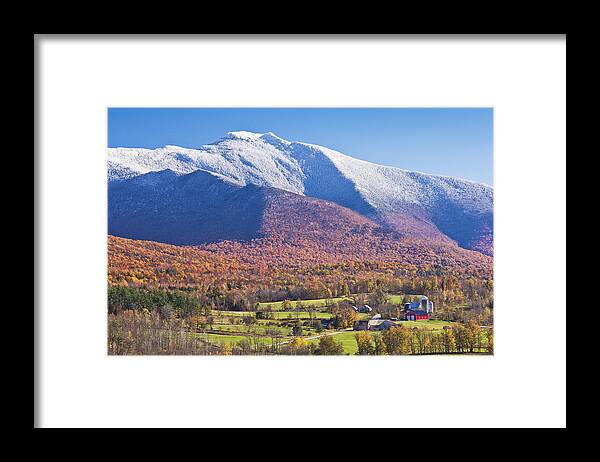 Fall Framed Print featuring the photograph Mount Mansfield Autumn Snowfall by Alan L Graham