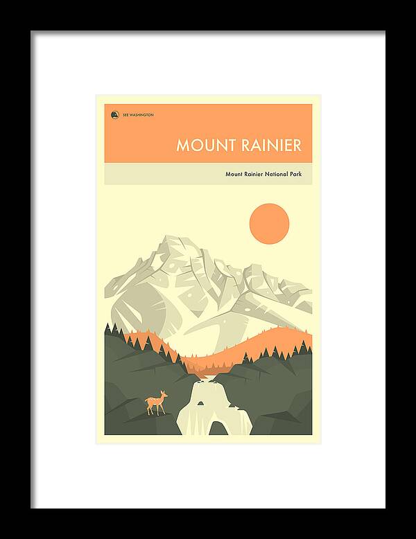 Mount Rainier Framed Print featuring the digital art Mount Rainier National Park Travel Poster by Jazzberry Blue