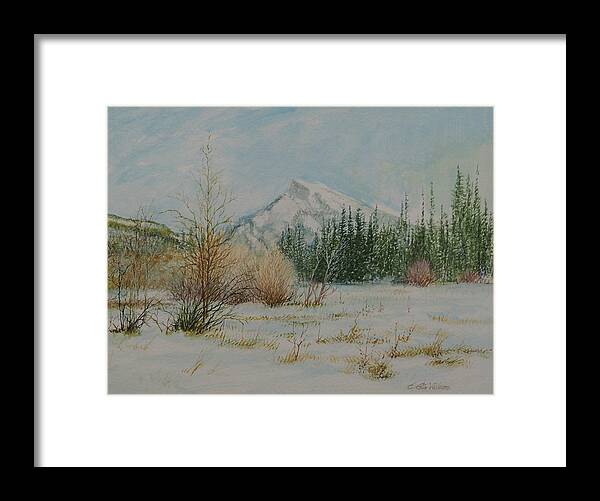 Watercolor Framed Print featuring the painting Mount Rundle in Winter by E Colin Williams ARCA