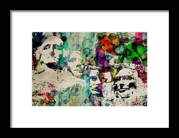 President Framed Print featuring the painting Mount Rushmore Watercolor Presiden by Robert R Splashy Art Abstract Paintings