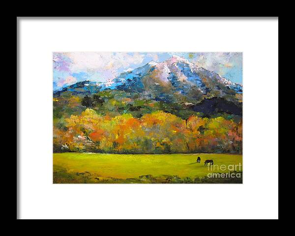 Horse Framed Print featuring the painting Mount Sopris with Horses by Laurel Astor