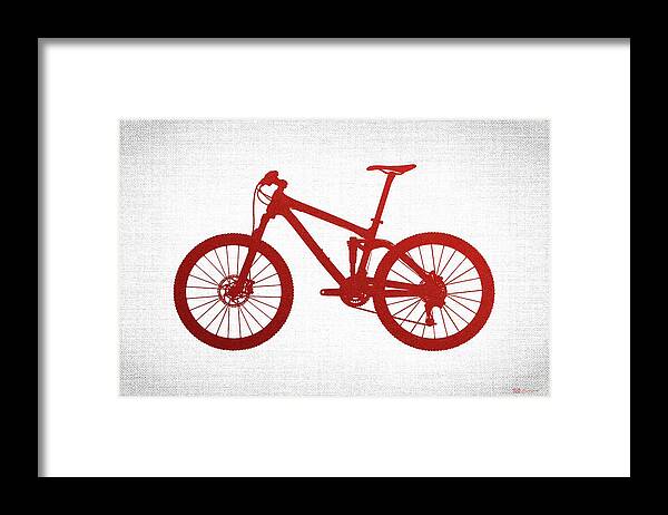 'two-wheel Drive' Collection By Serge Averbukh Framed Print featuring the digital art Mountain Bike Silhouette - Red on White Canvas by Serge Averbukh