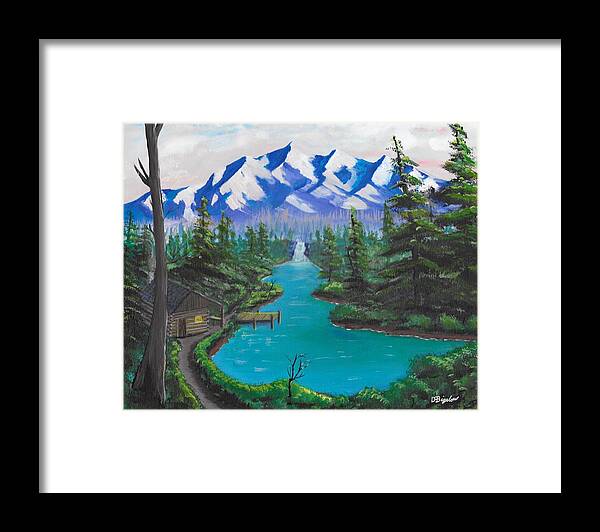 Dock Framed Print featuring the painting Mountain Cabin by David Bigelow