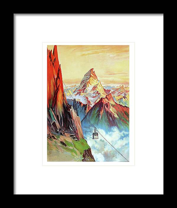 Mountains Framed Print featuring the painting Mountain cable car, breath taking scenery by Long Shot