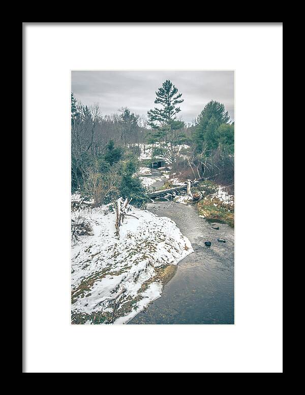 Snow Framed Print featuring the photograph Mountain Creek Melting Snow And Ice As Everything Melts With War by Alex Grichenko