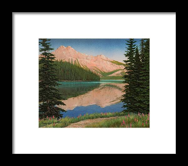 Landscape Framed Print featuring the painting Mountain Glow by Jake Vandenbrink