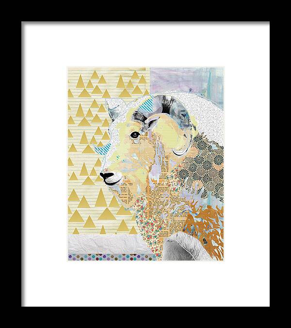 Mountain Framed Print featuring the mixed media Mountain Goat Collage by Claudia Schoen