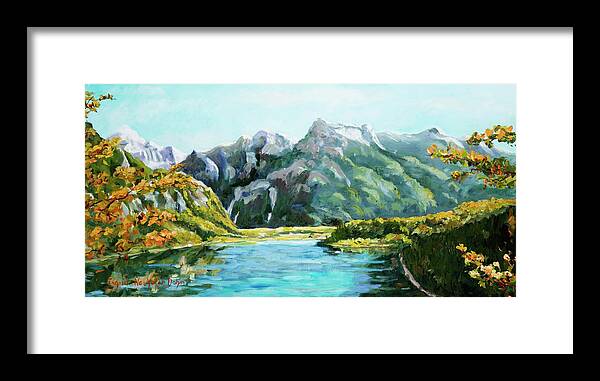 Landscape Framed Print featuring the painting Mountain Lake by Ingrid Dohm