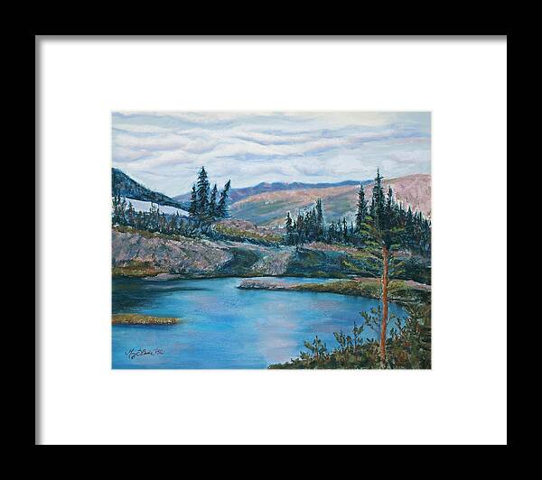 Mountain Framed Print featuring the painting Mountain Lake by Mary Benke