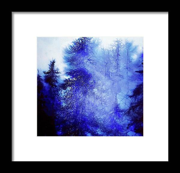 Mountain Light Tree Pine Evergreen Winter Landscape Watercolor Blue Framed Print featuring the painting Mountain Light by Julia S Powell