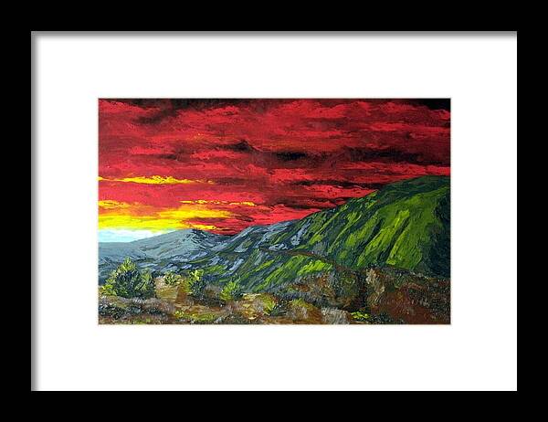 Landscape Framed Print featuring the painting Mountain Trail Sunrise by Carl Owen