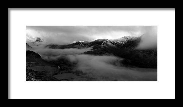 Nature Framed Print featuring the photograph Mountains in the cloud black and white by Lukasz Ryszka