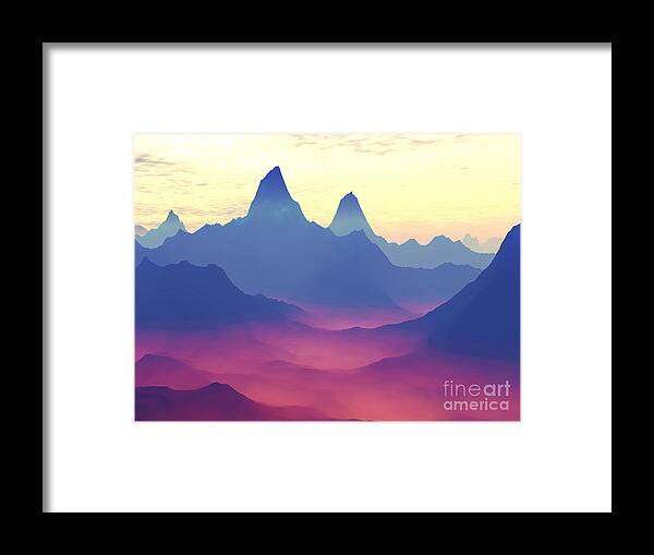 Science Fiction Framed Print featuring the digital art Mountains of Another World by Phil Perkins