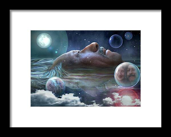 Bubbles Framed Print featuring the digital art Mountains of Memories by Nancy Griswold
