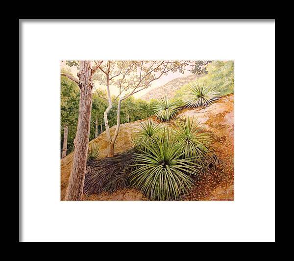 Mountains Framed Print featuring the painting Mountian Yucca by Andrew Danielsen