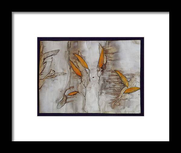 Leaves Framed Print featuring the painting Movement of Golden Leaves by Carolyn Doe