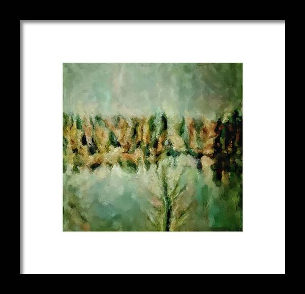 Movie A Chance In The World Framed Print featuring the painting Movie A Chance In The World Placid Lake Frozen In The Winter Fall Ice Bitter Cold Uninviting Cool Pa by MendyZ