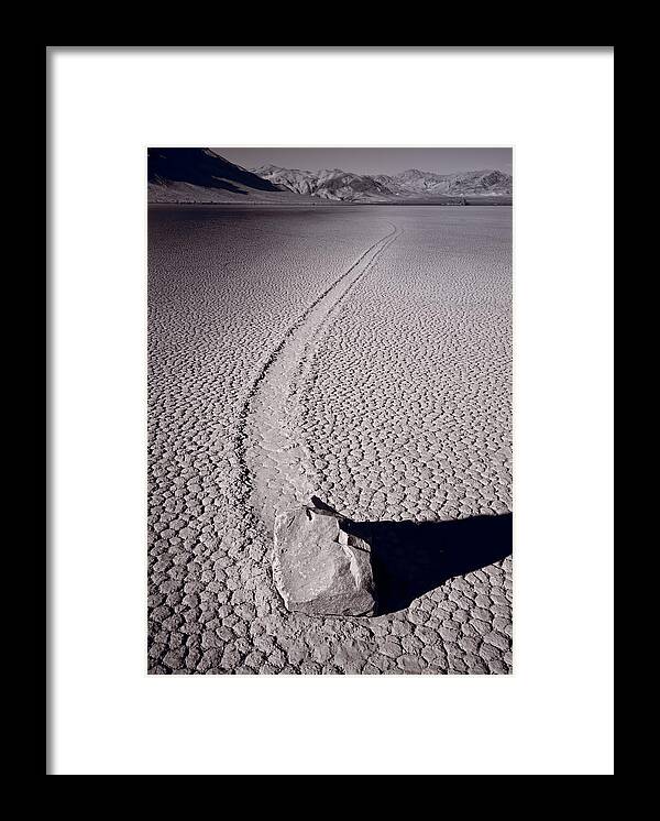 California Framed Print featuring the photograph Moving Rocks Number 2 Death Valley BW by Steve Gadomski