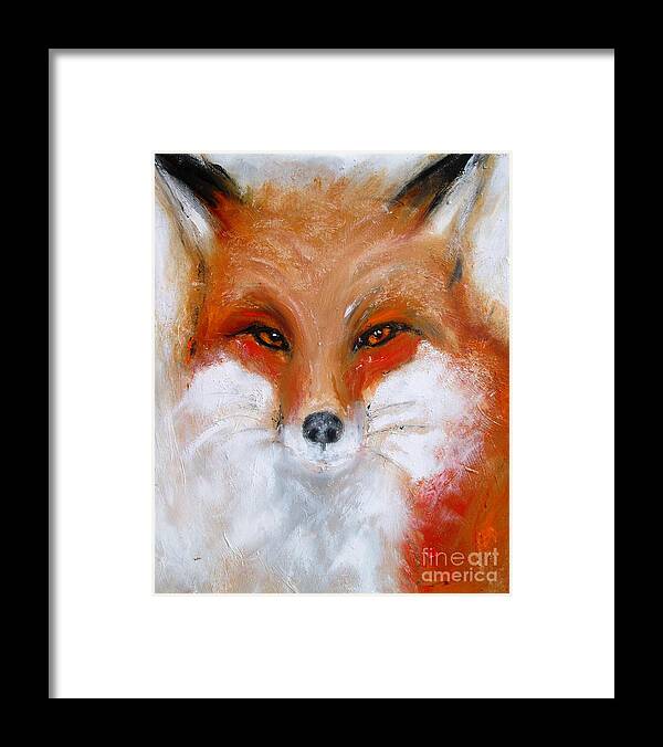 Mr Fox Framed Print featuring the painting Fox paintings and artwork Mr Foxy by Mary Cahalan Lee - aka PIXI