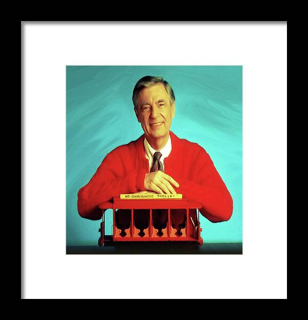 Mr Rogers Framed Print featuring the mixed media Mr Rogers with Trolley by Movie Poster Prints