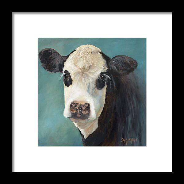 Black And White Cow Framed Print featuring the painting Ms Opal by Cheri Wollenberg
