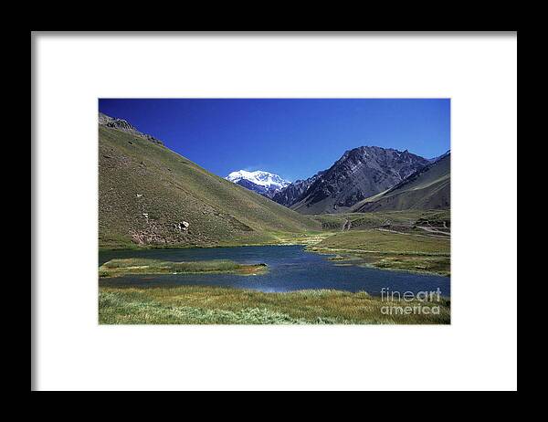 Argentina Framed Print featuring the photograph Mt Aconcagua and Laguna Horcones by James Brunker