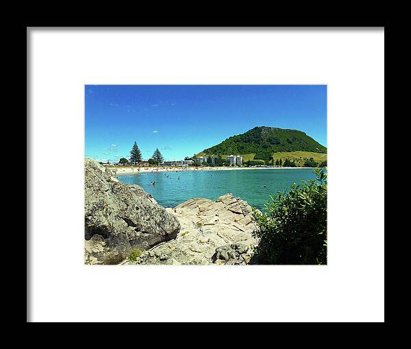 Mt Maunganui Framed Print featuring the photograph Mt Maunganui Beach 13 - Tauranga New Zealand by Selena Boron