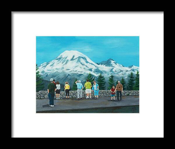 Landscape Framed Print featuring the painting Mt. Rainier Tourists by Gene Ritchhart
