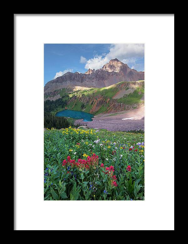 Colorado Framed Print featuring the photograph Mt. Sneffels and Blue Lake by Aaron Spong
