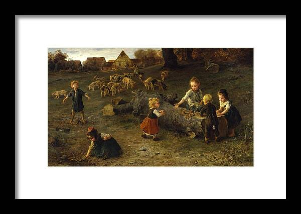 Ludwig Knaus - Mud Pies - 1873 Framed Print featuring the painting Mud Pies by MotionAge Designs