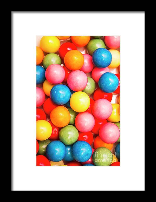 Lolly Framed Print featuring the photograph Multi Colored Gumballs. Sweets Background by Jorgo Photography