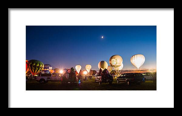 Multiple Hot Air Balloons Framed Print featuring the photograph Multiple Hot air Balloons night glow by Charles McCleanon